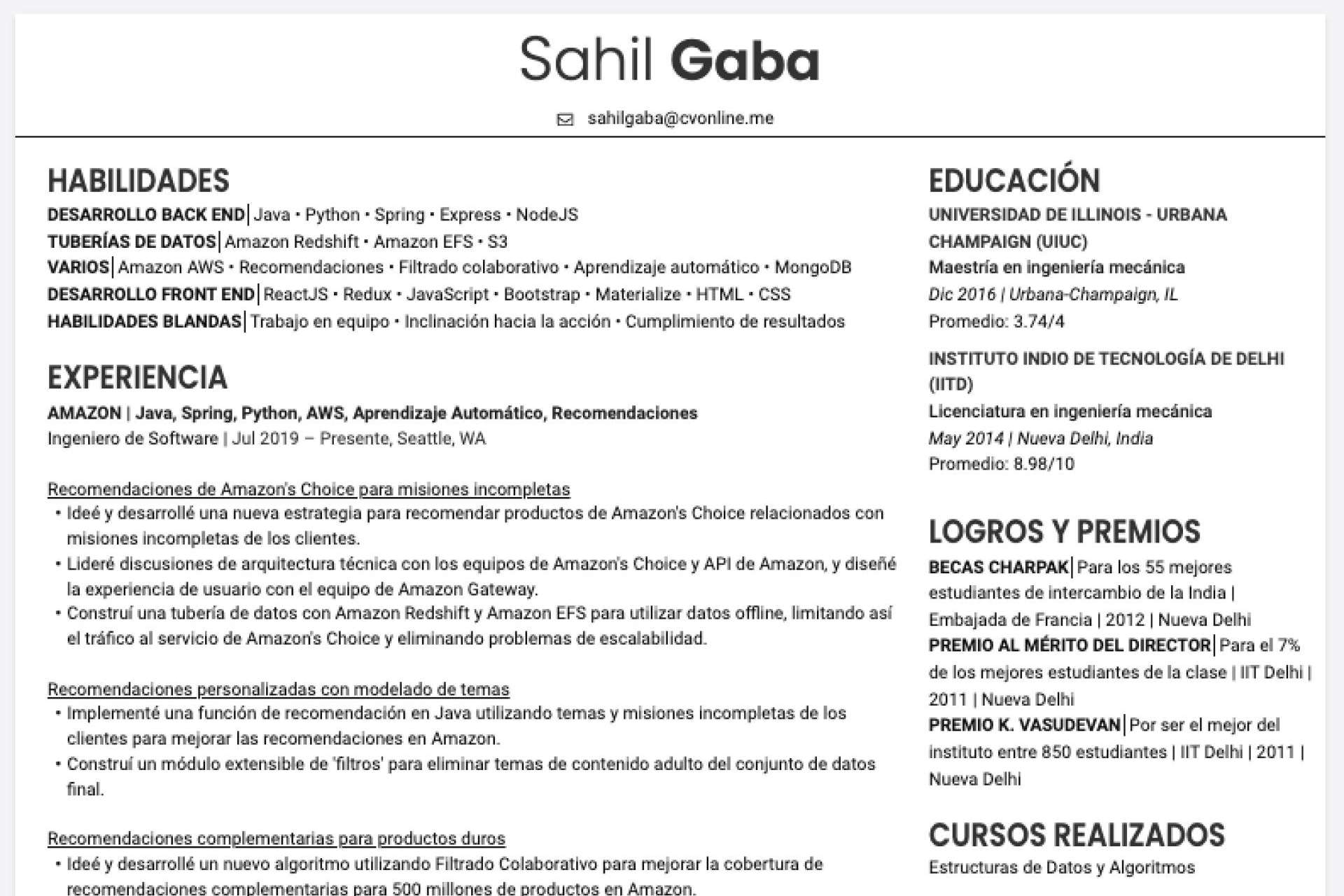 Plantilla de currículum inspirada en el CV que le consiguió un trabajo en Google